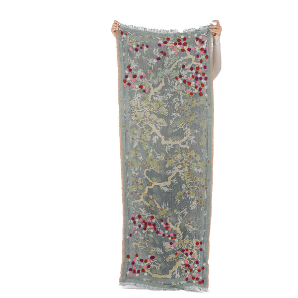 Botanica Embroidered Scarf -  Peacock Blue