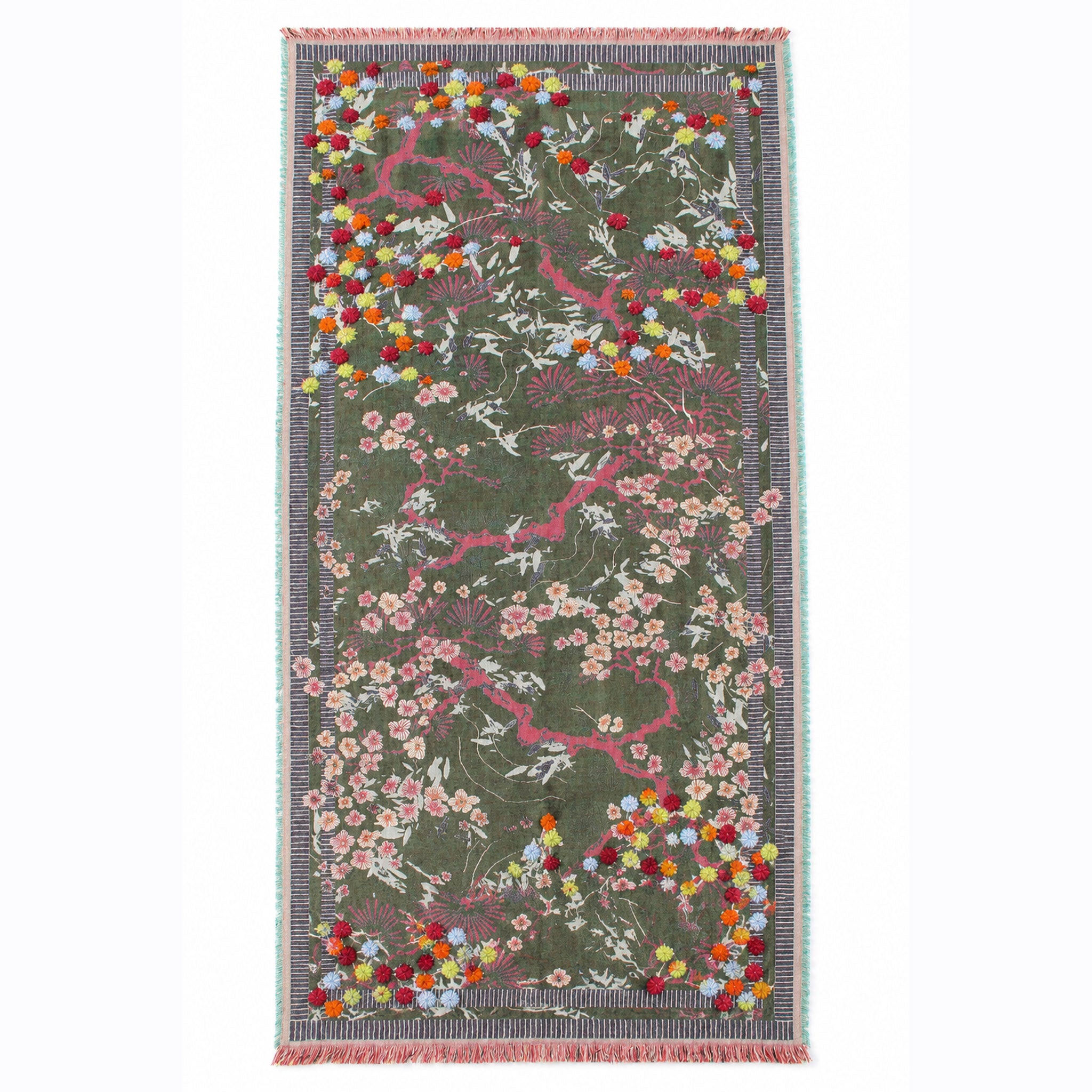 Botanica Embroidered Cottonblend Scarf – Shrub Green