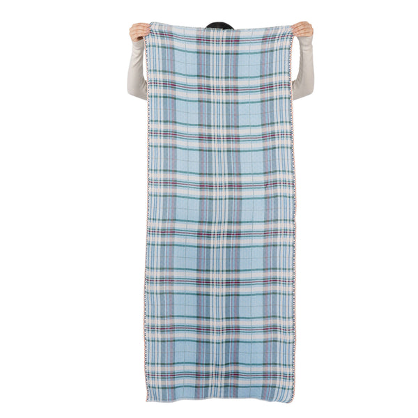 Cabin Morning Plaid Wool Scarf - Blue