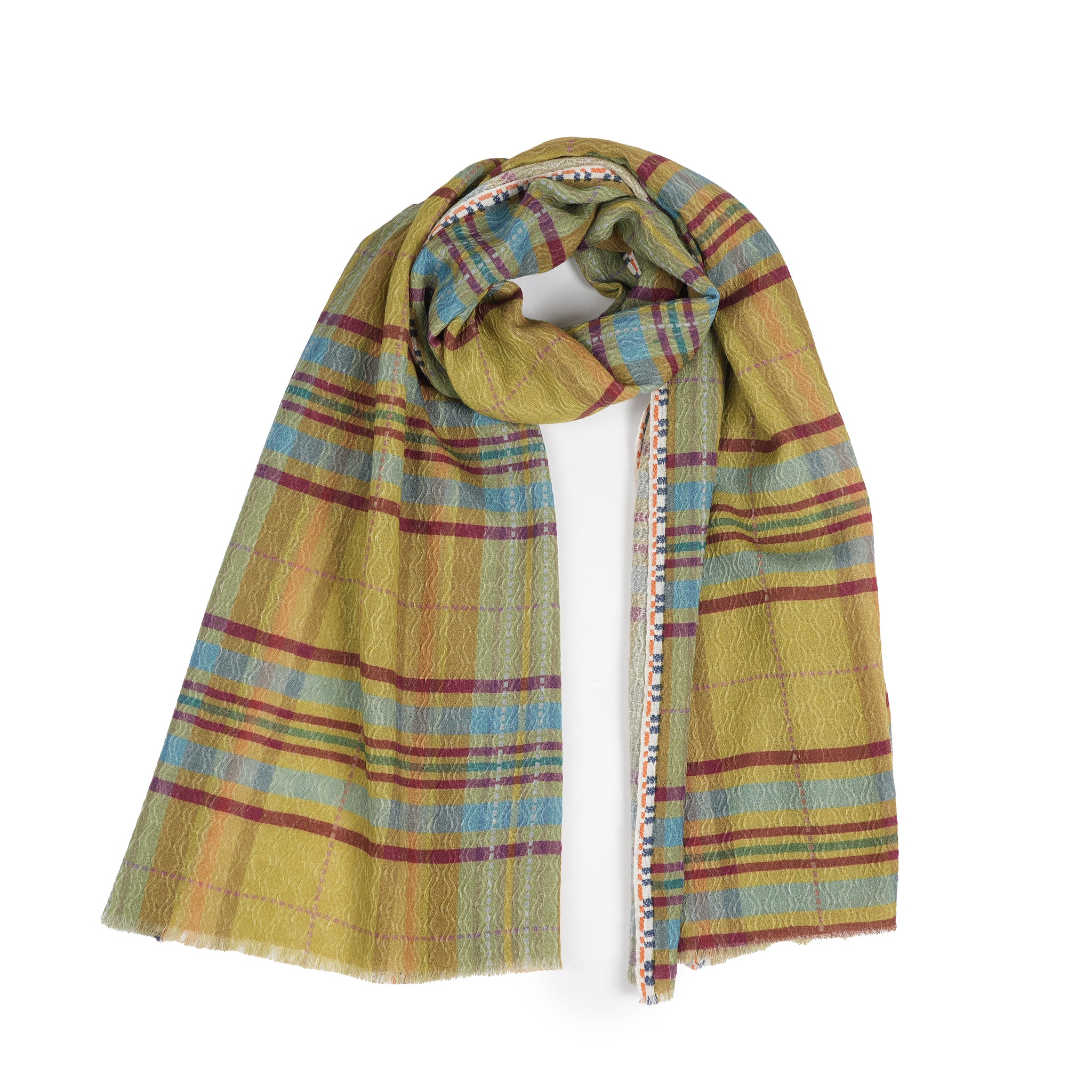 Cabin Morning Plaid Wool Scarf - Lime