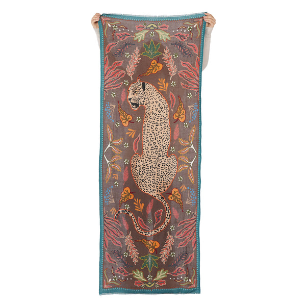 Wild Grace Wool Embroidered Scarf – Vintage Brown