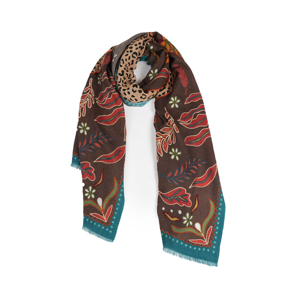 Wild Grace Wool Embroidered Scarf – Vintage Brown