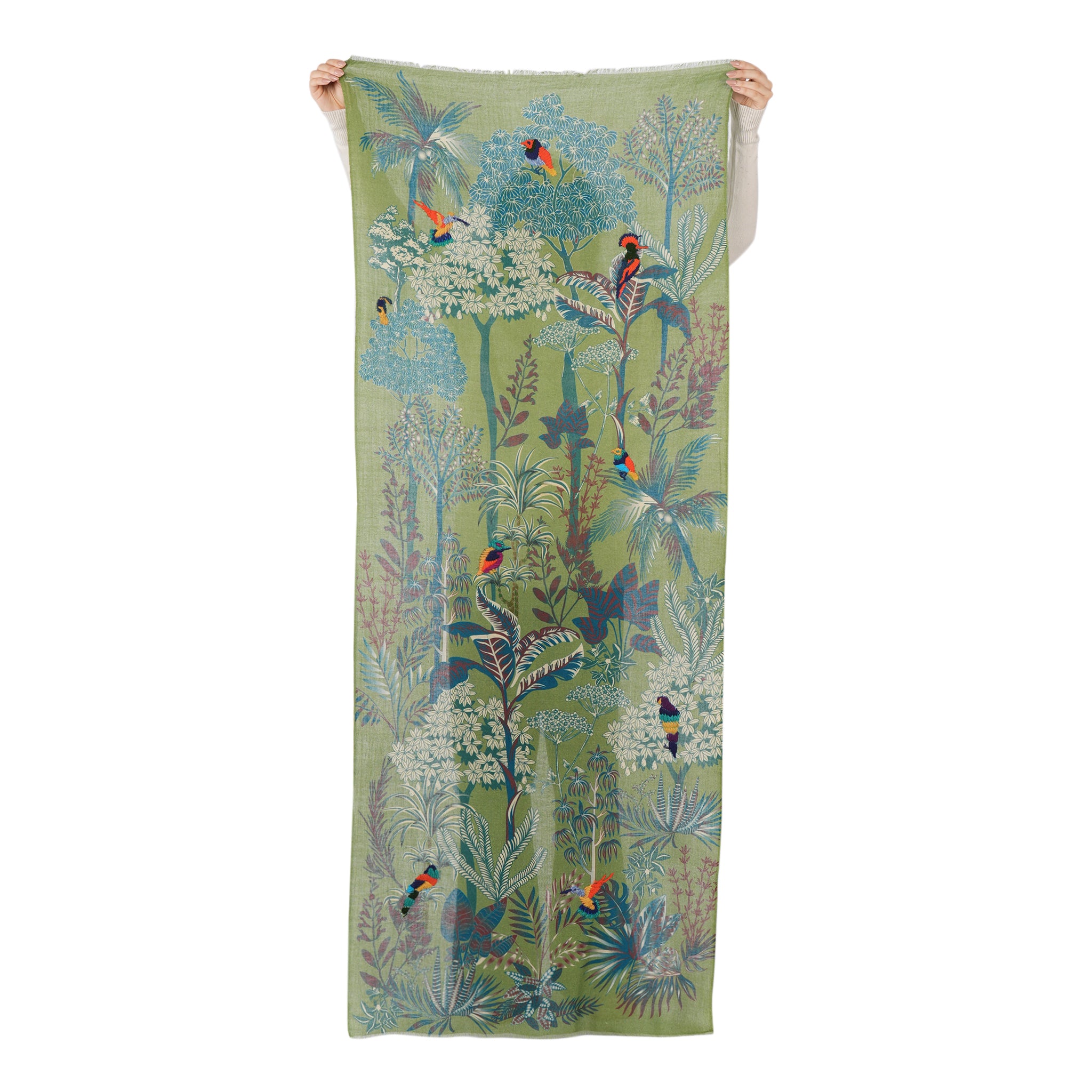 Woodland Embroidered Wool Scarf - Green