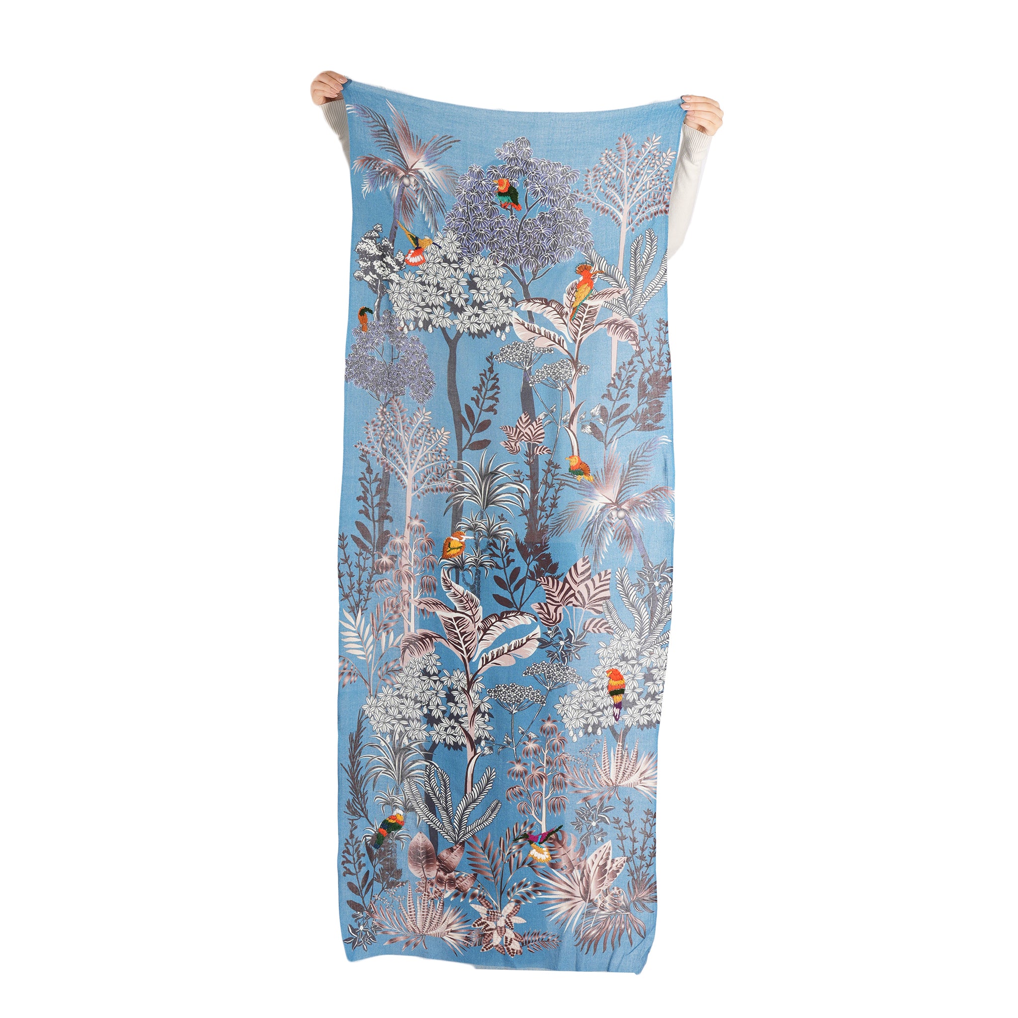 Woodland Embroidered Wool Scarf - Lapis Blue