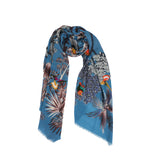Woodland Embroidered Wool Scarf - Lapis Blue