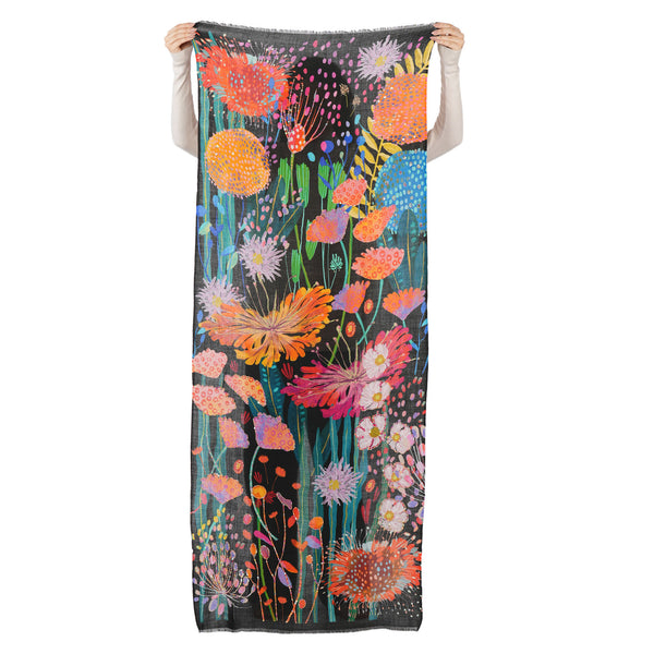 Wildflower Dusk Wool Scarf - Black