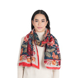 Victorian Floral Wool Scarf - Denim Blue