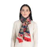 Victorian Floral Wool Scarf - Denim Blue