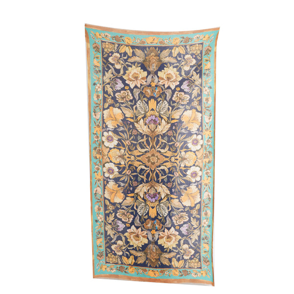 Victorian Floral Wool Scarf - Navy Blue