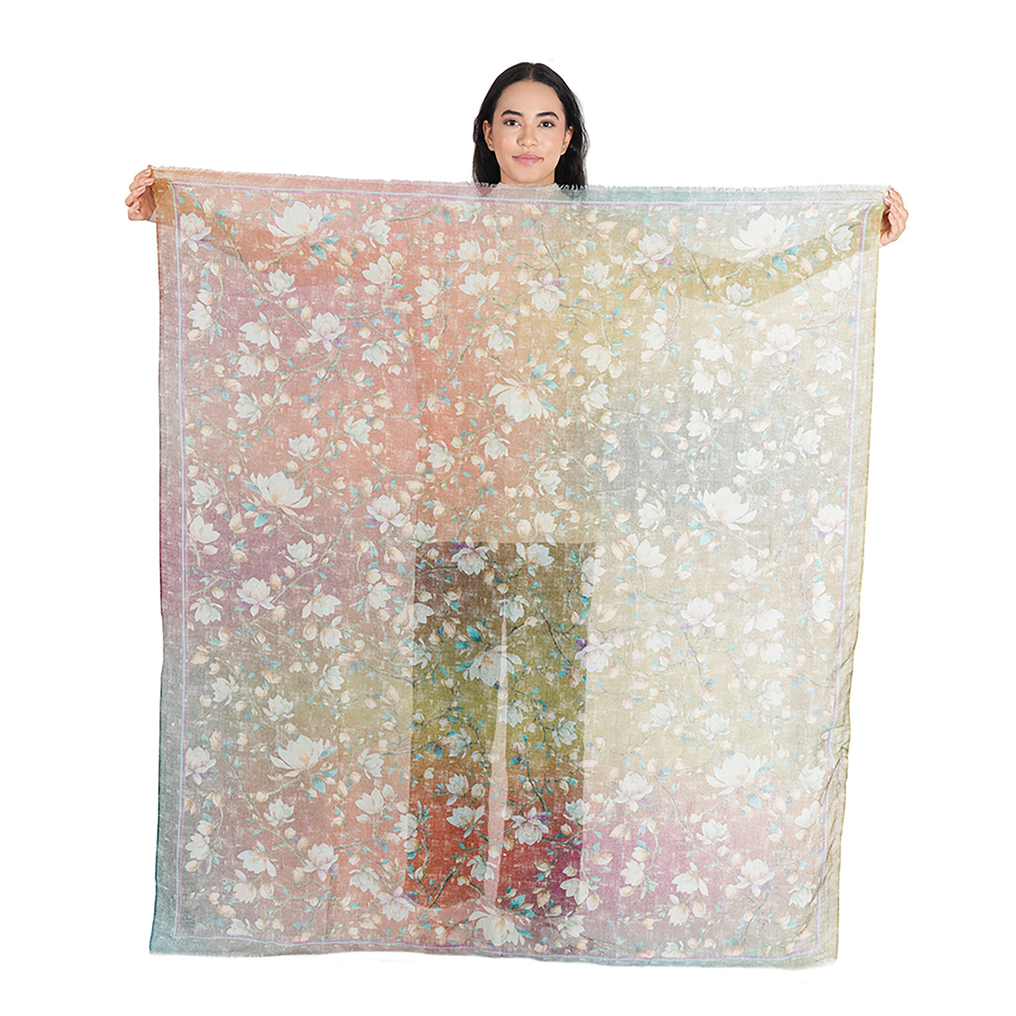 Magnolia Blossom Gradient Square Wrap - Chestnut Brown