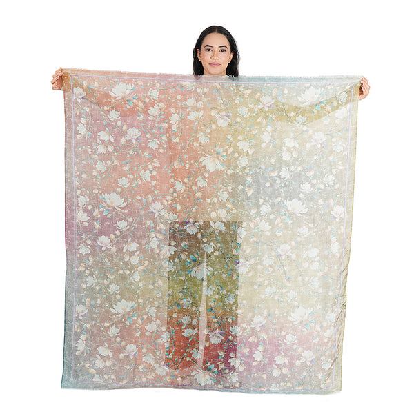 Magnolia Blossom Gradient Square Wrap - Chestnut Brown