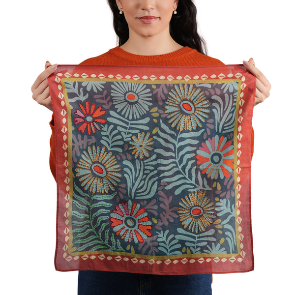 Dakota Floral Bandana - Teal Blue