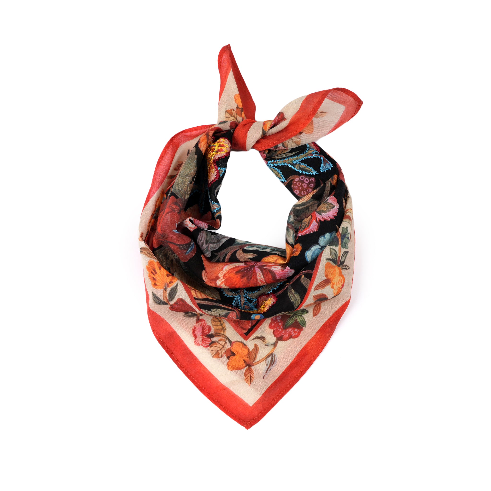 Rosette Floral Bandana -  Black