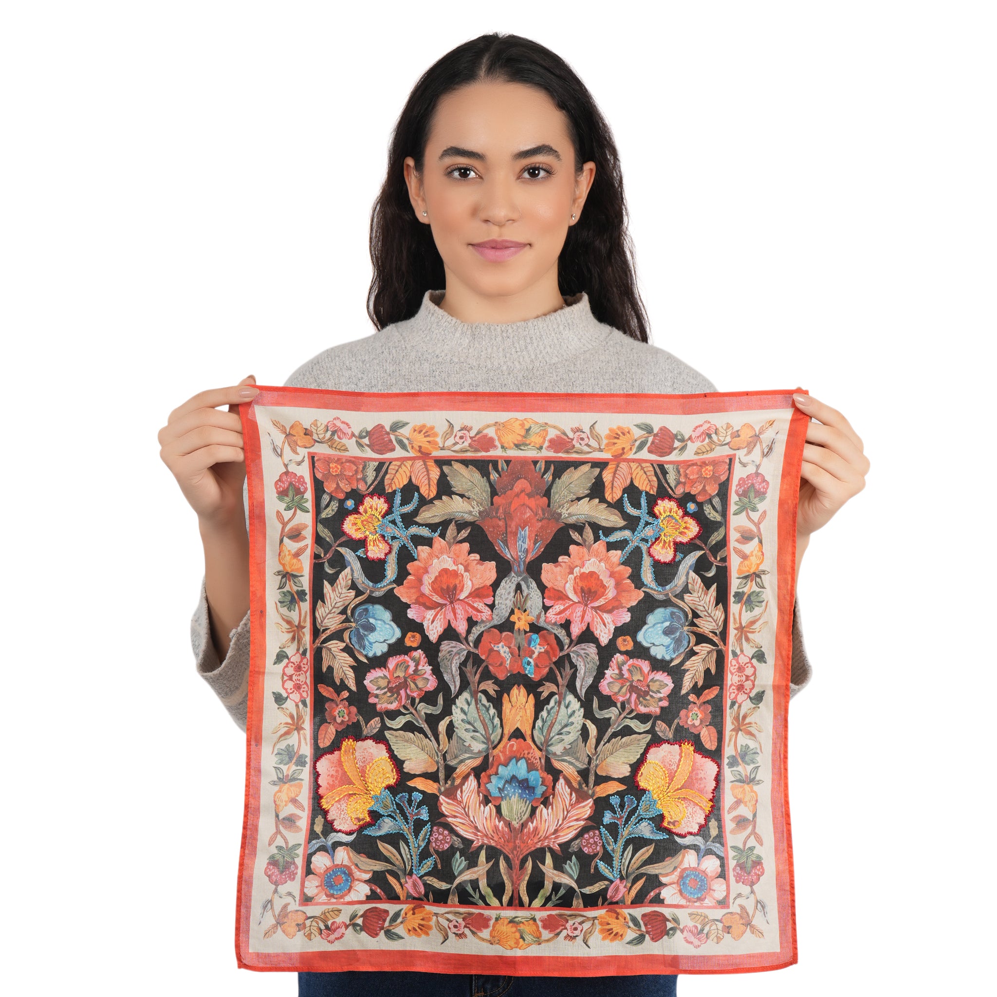 Rosette Floral Bandana -  Black