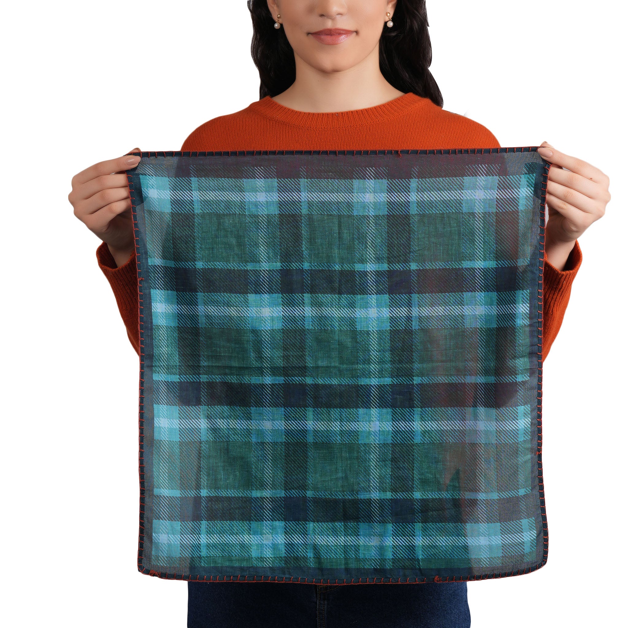 Cabin core Plaid Bandana -  Teal Blue