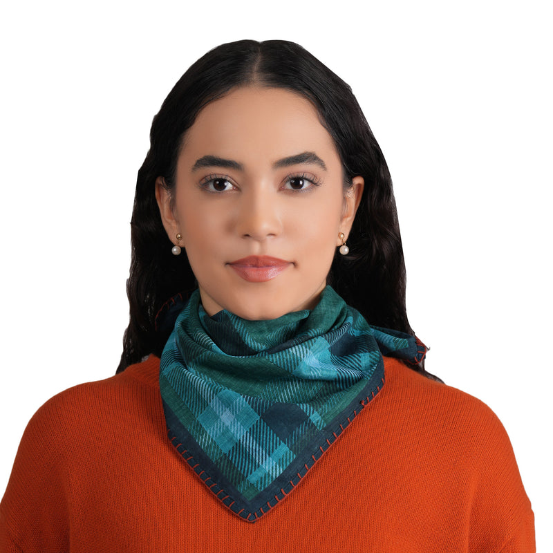 Cabin core Plaid Bandana -  Teal Blue