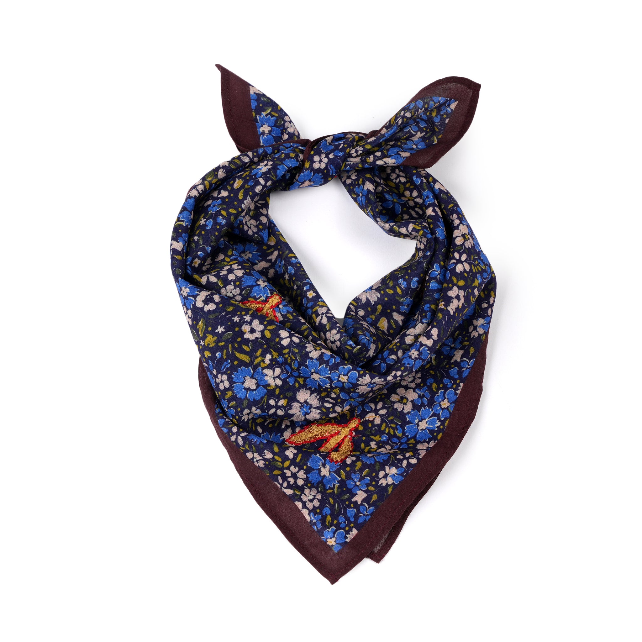 Anne Embroidered Dragonfly Bandana - Blue