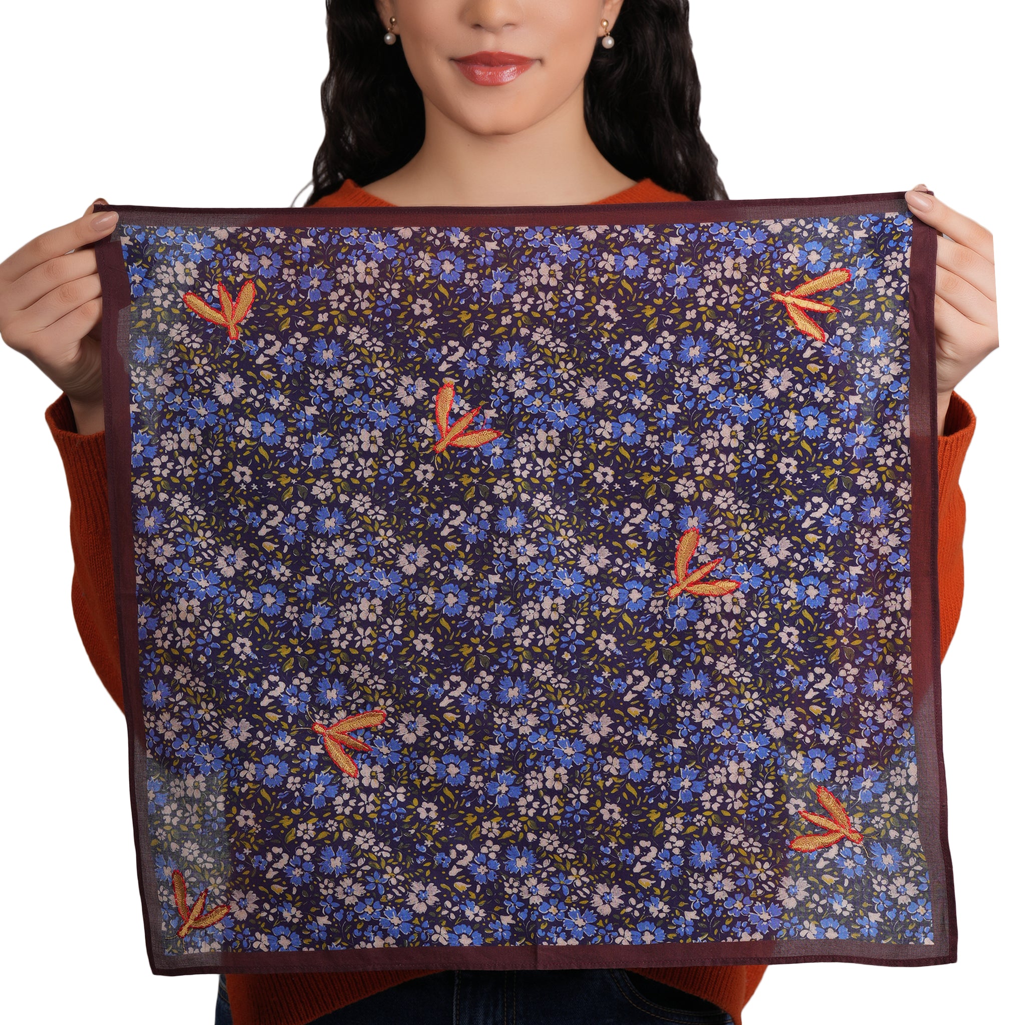 Anne Embroidered Dragonfly Bandana - Blue