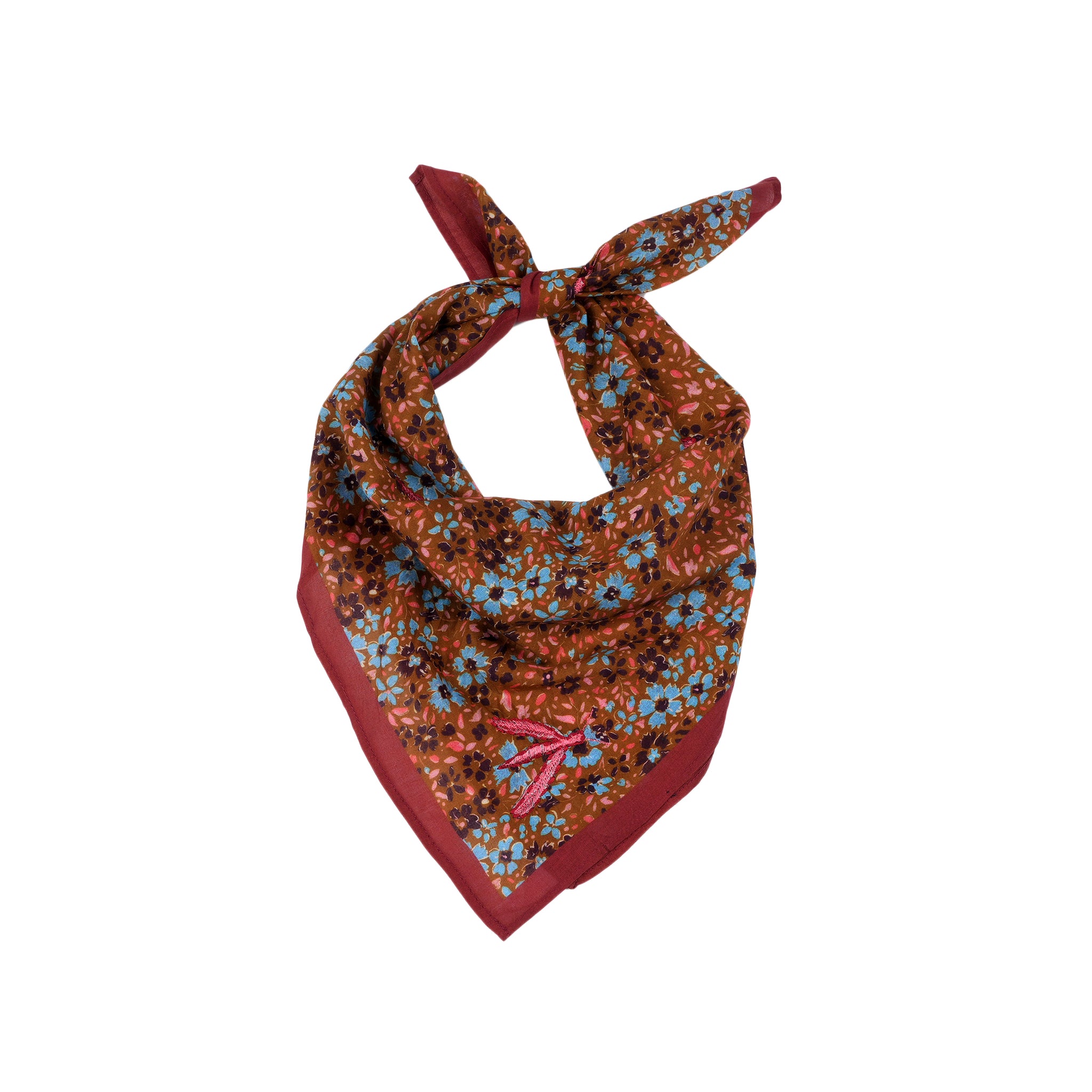 Anne Embroidered Dragonfly Bandana - Brown