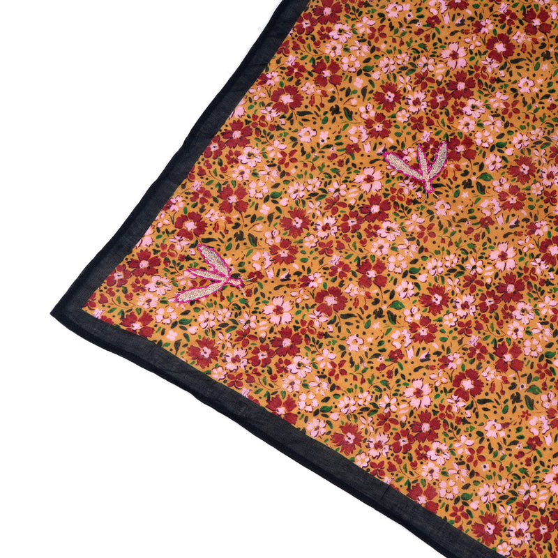 Anne Embroidered Dragonfly Bandana - Honey Mustard