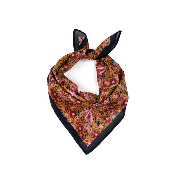 Anne Embroidered Dragonfly Bandana - Honey Mustard