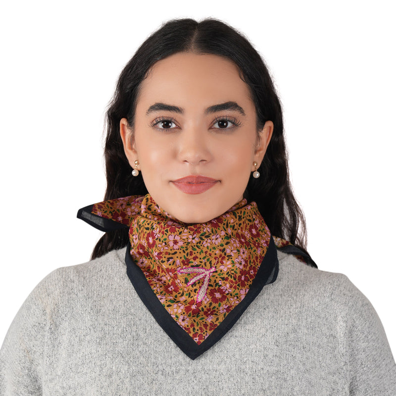 Anne Embroidered Dragonfly Bandana - Honey Mustard