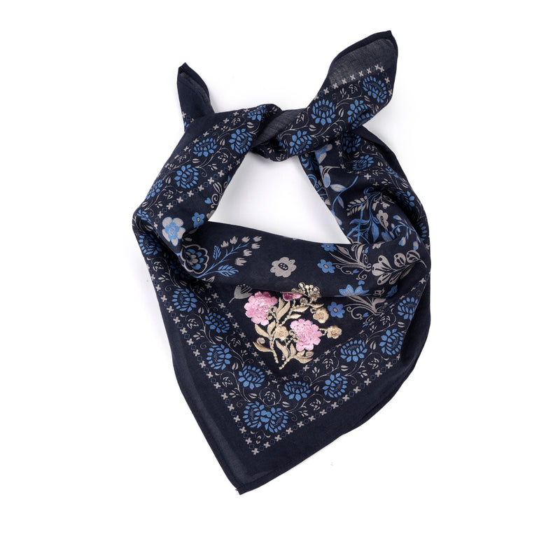 Rodeo Lassie Embroidered Bandana - Navy