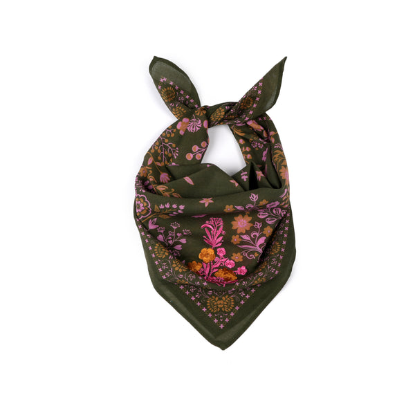 Rodeo Lassie Embroidered Bandana - Olive