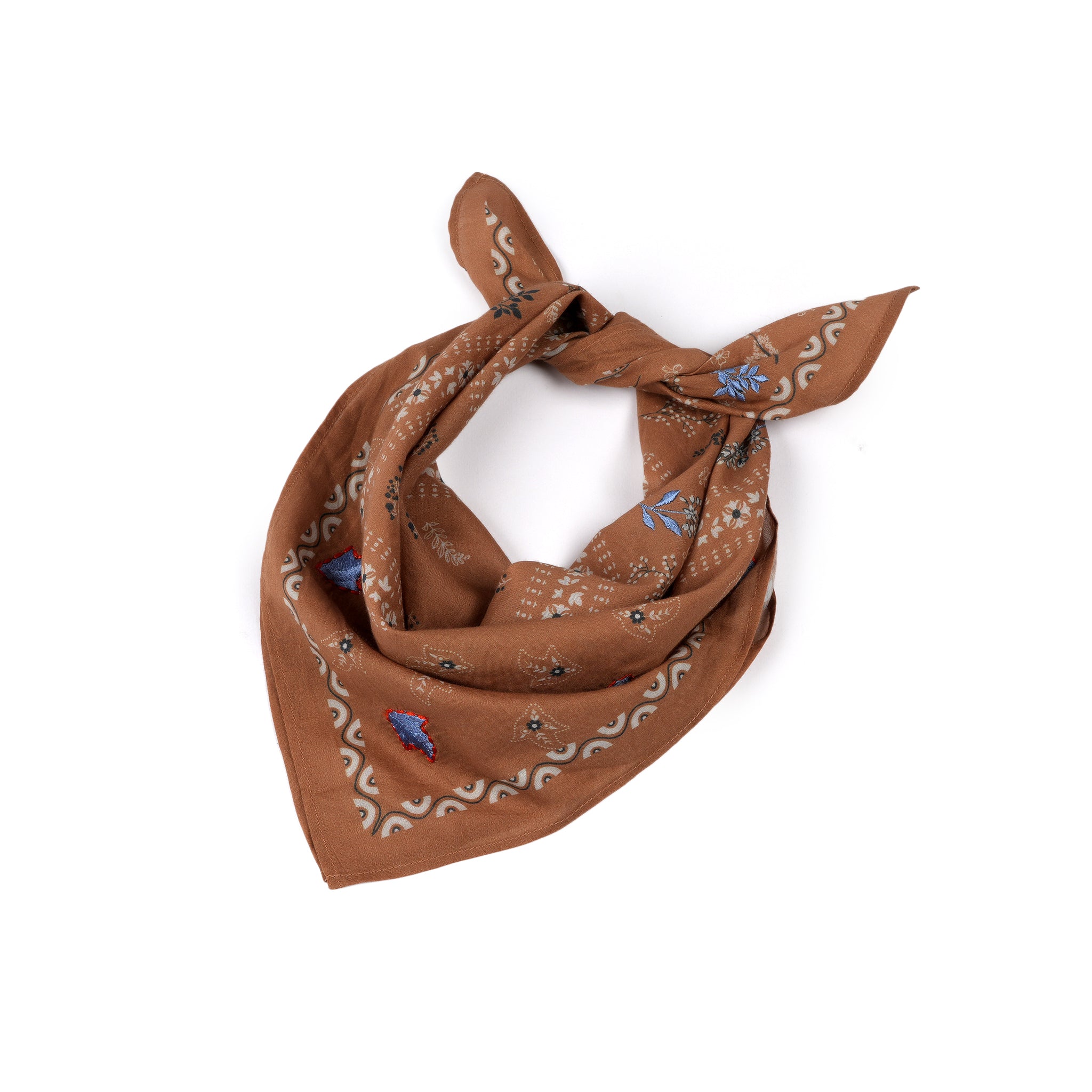 Paisley Patch Embroidered Bandana - Almond