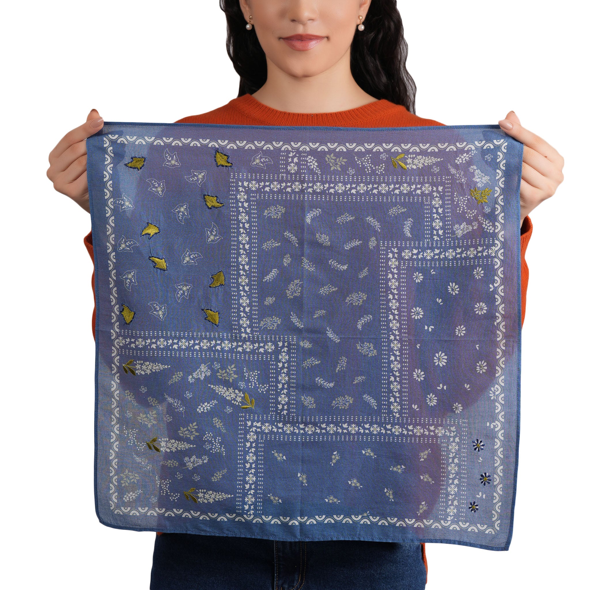 Paisley Patch Embroidered Bandana - Moonlight Blue