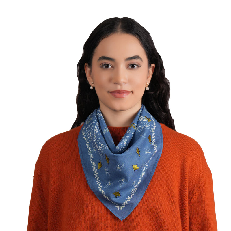 Paisley Patch Embroidered Bandana - Moonlight Blue