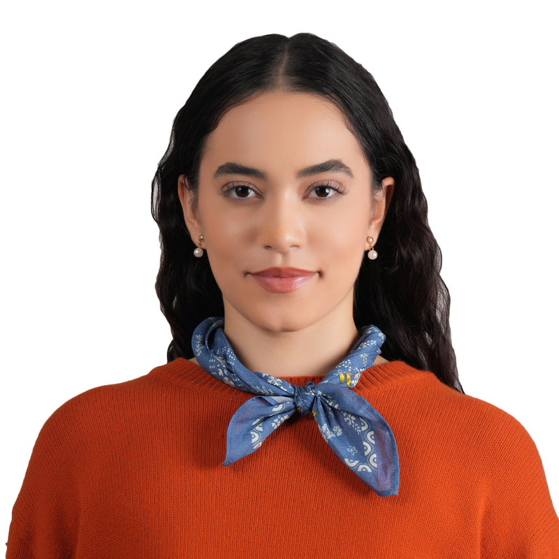 Paisley Patch Embroidered Bandana - Moonlight Blue