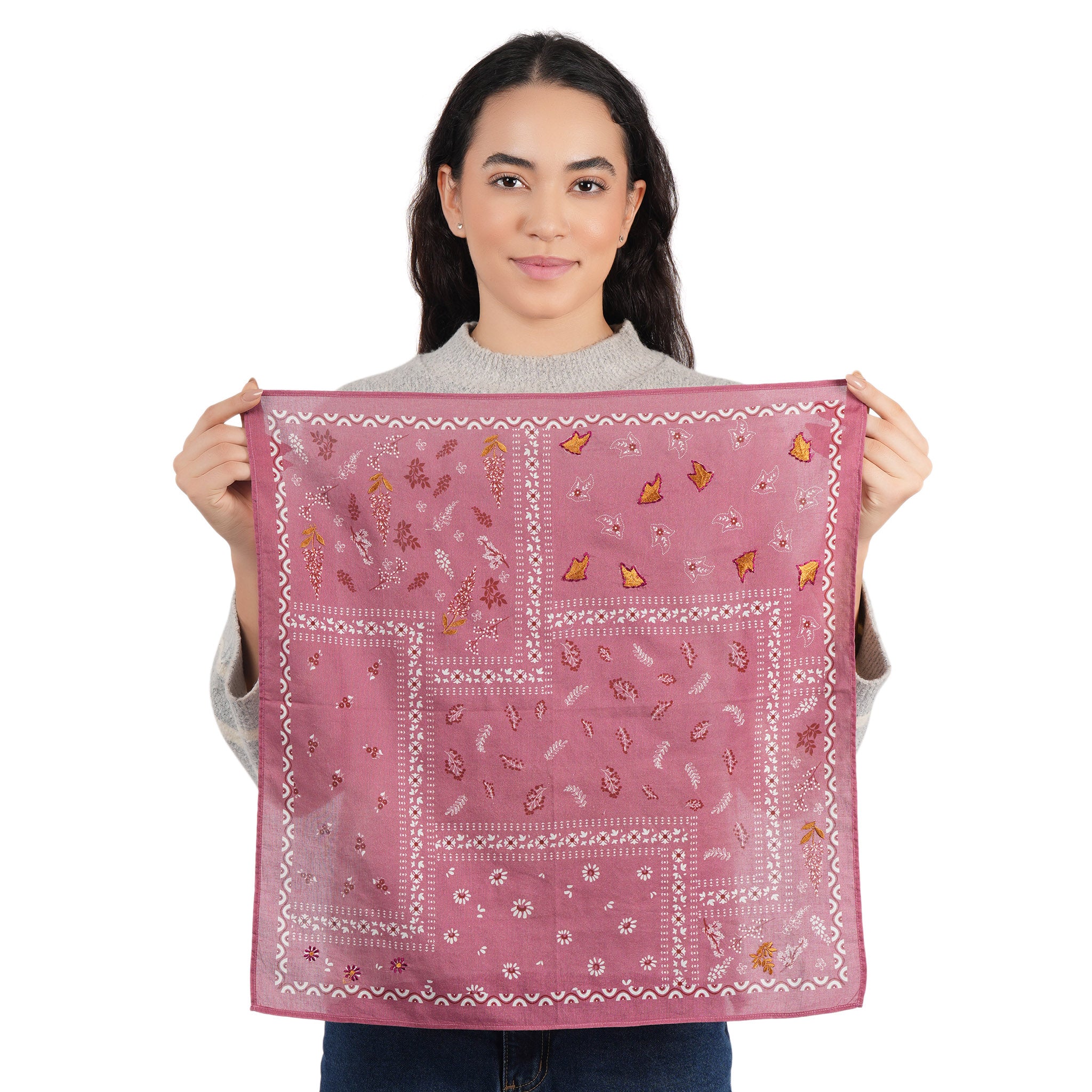 Paisley Patch Embroidered Bandana - Rose Pink