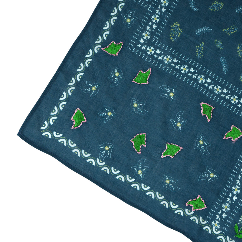 Paisley Patch Embroidered Bandana - Teal Blue