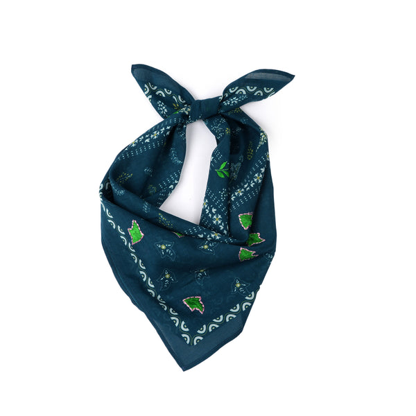 Paisley Patch Embroidered Bandana - Teal Blue