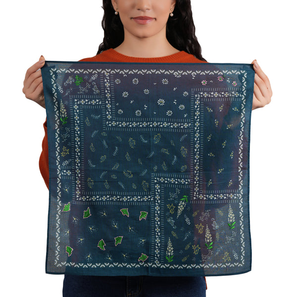 Paisley Patch Embroidered Bandana - Teal Blue