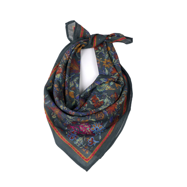 Vineyard Bloom Embroidered Bandana - Charcoal Grey