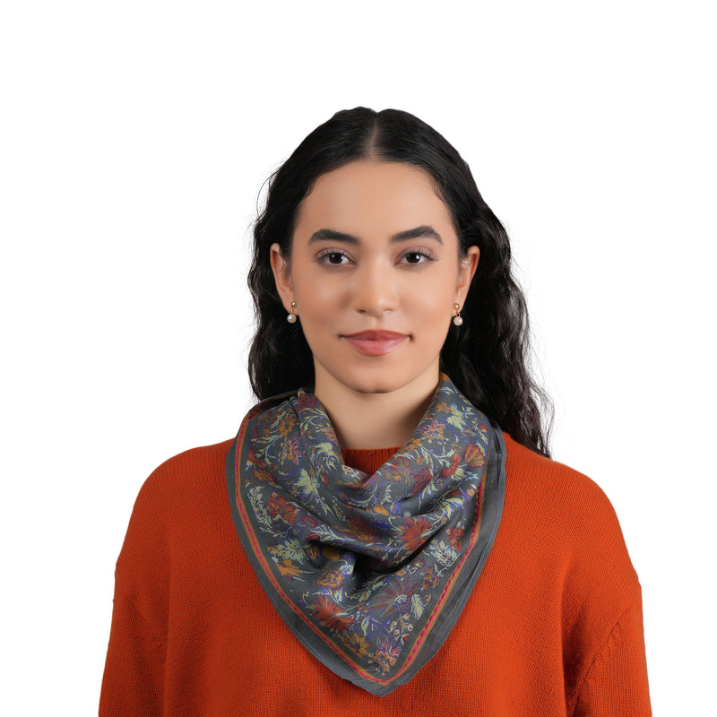 Vineyard Bloom Embroidered Bandana - Charcoal Grey