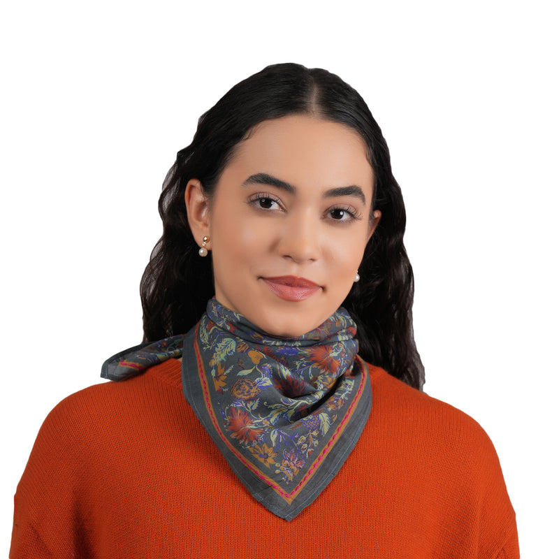 Vineyard Bloom Embroidered Bandana - Charcoal Grey