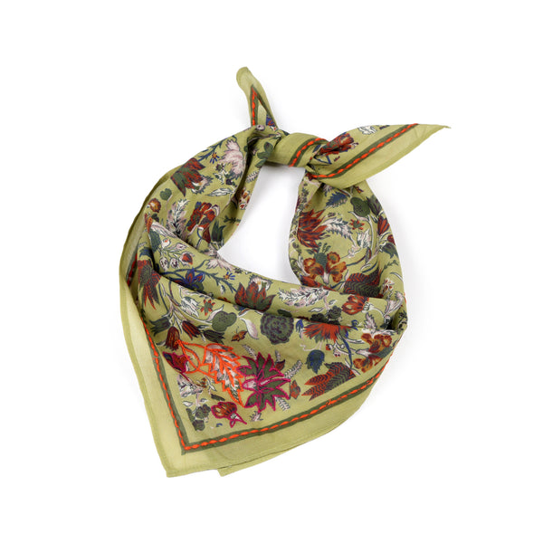 Vineyard Bloom Embroidered Bandana - Moss Green