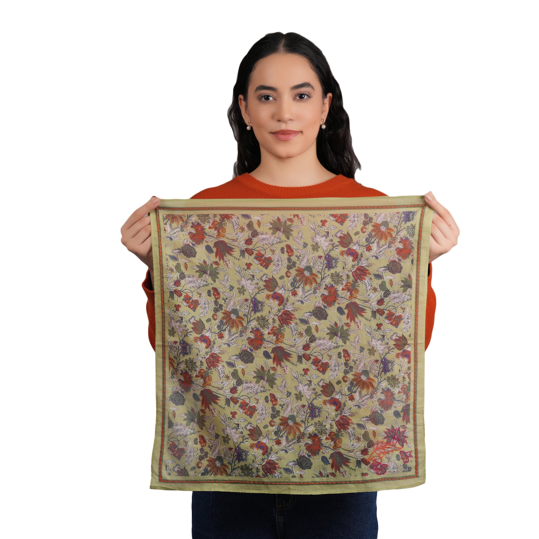 Vineyard Bloom Embroidered Bandana - Moss Green