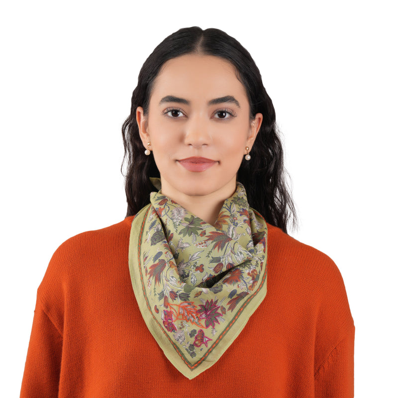 Vineyard Bloom Embroidered Bandana - Moss Green
