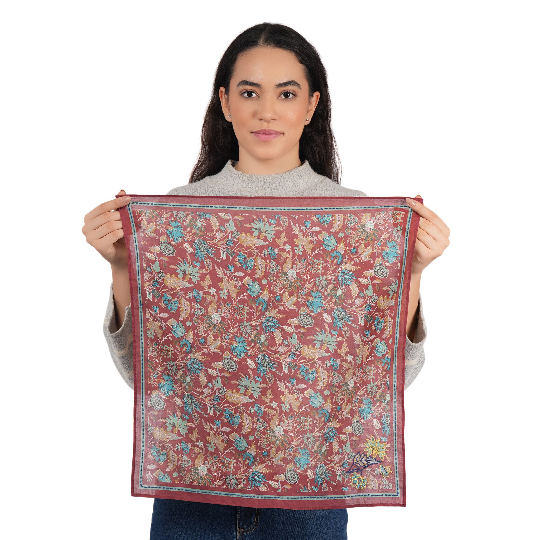 Vineyard Bloom Embroidered Bandana - Terracotta