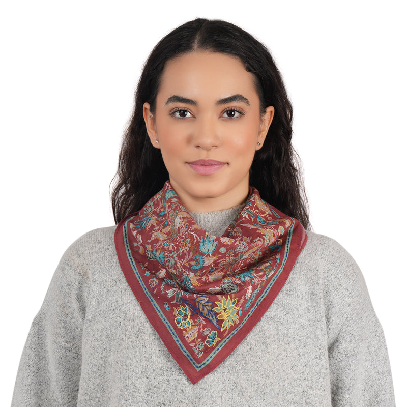 Vineyard Bloom Embroidered Bandana - Terracotta