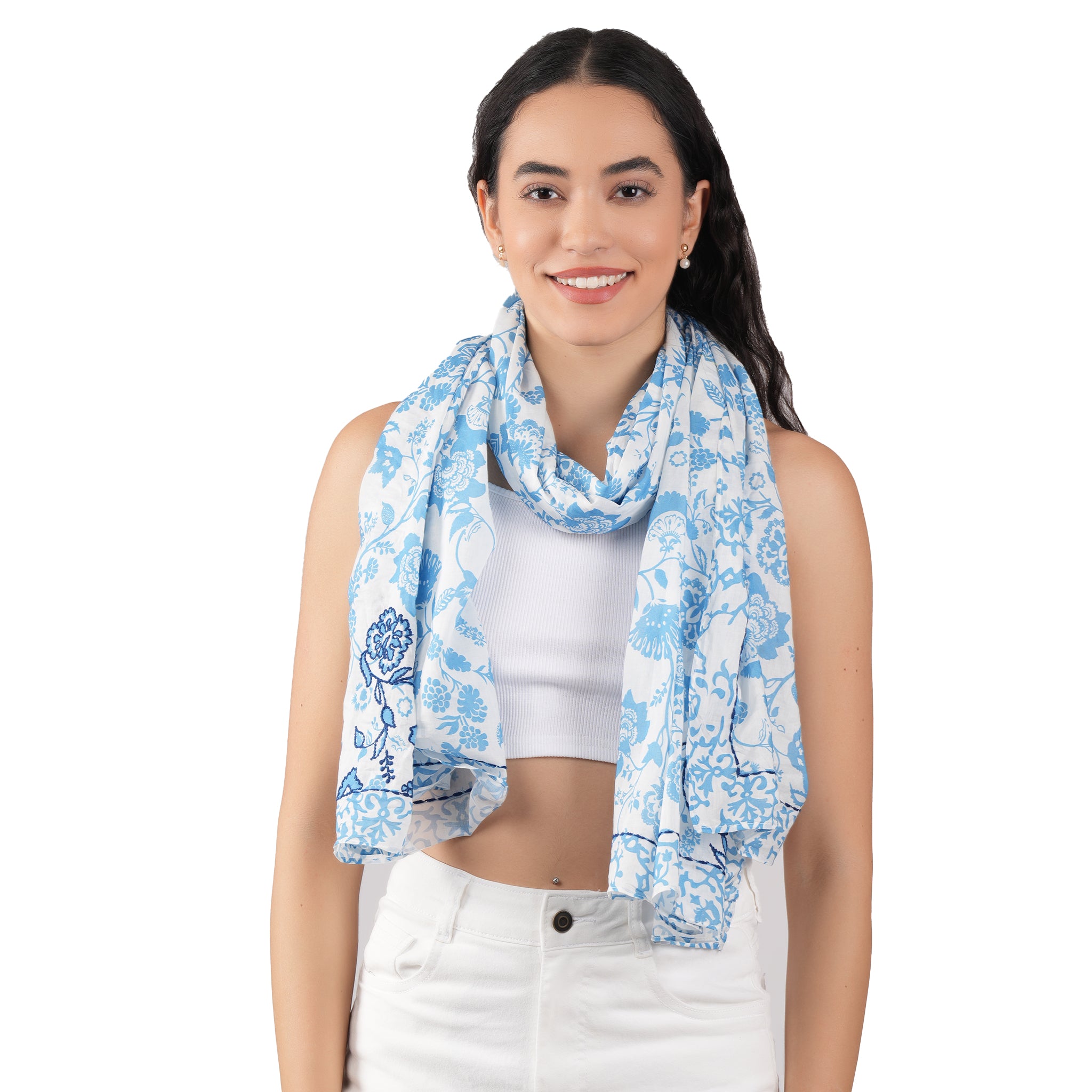 Indigo Vines Scarf - Blue