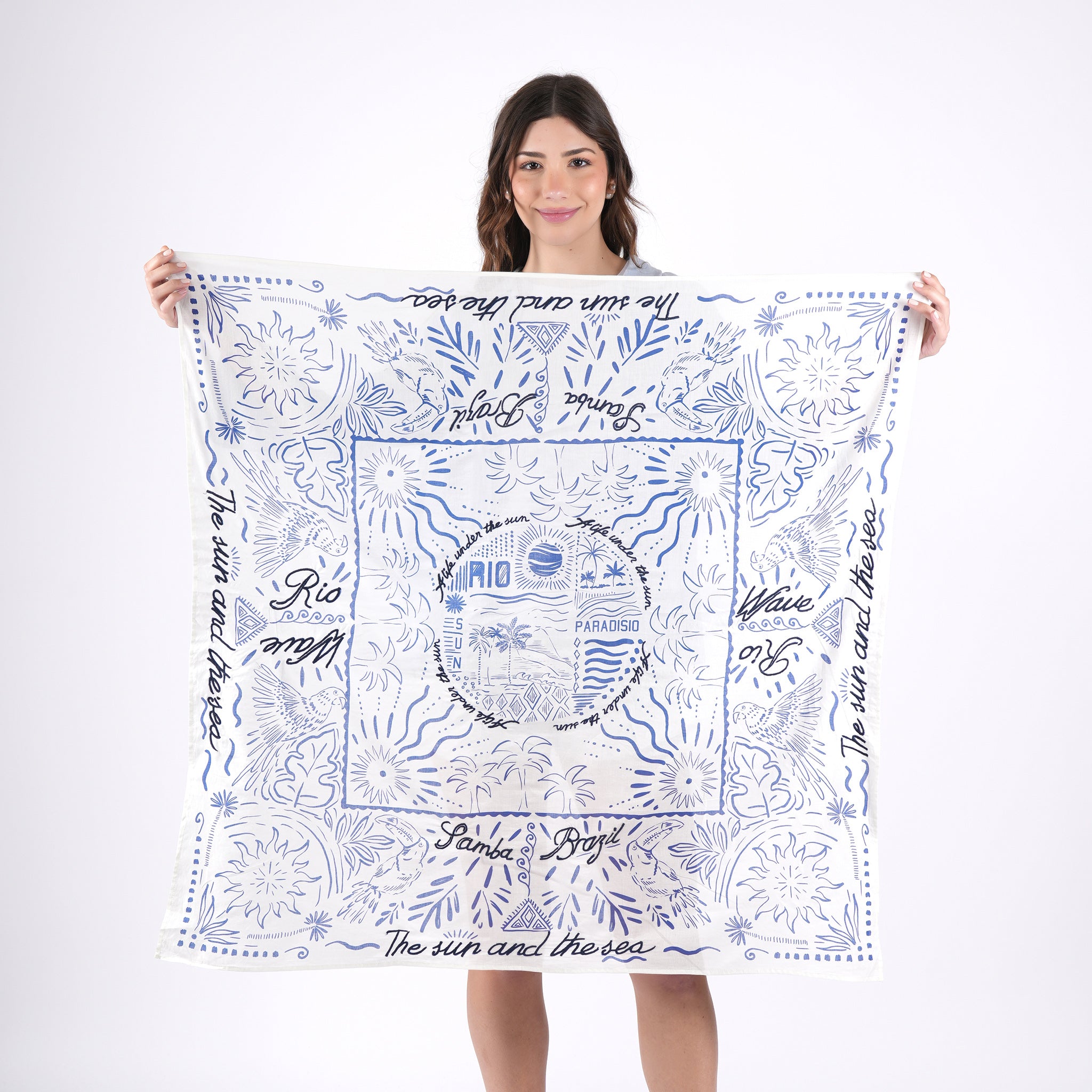 Rio Azul Embroidered Square Scarf - Indigo