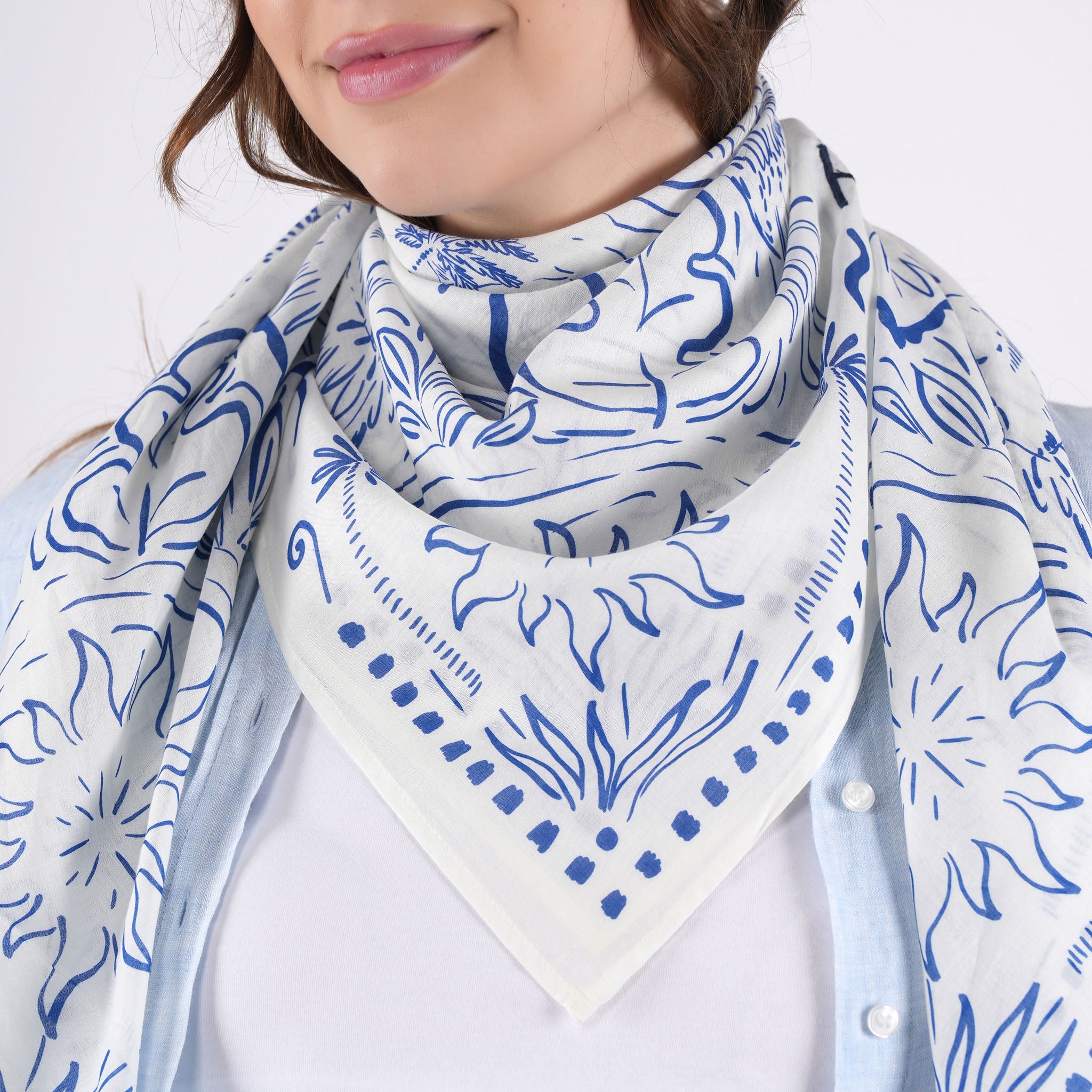 Rio Azul Embroidered Square Scarf - Indigo
