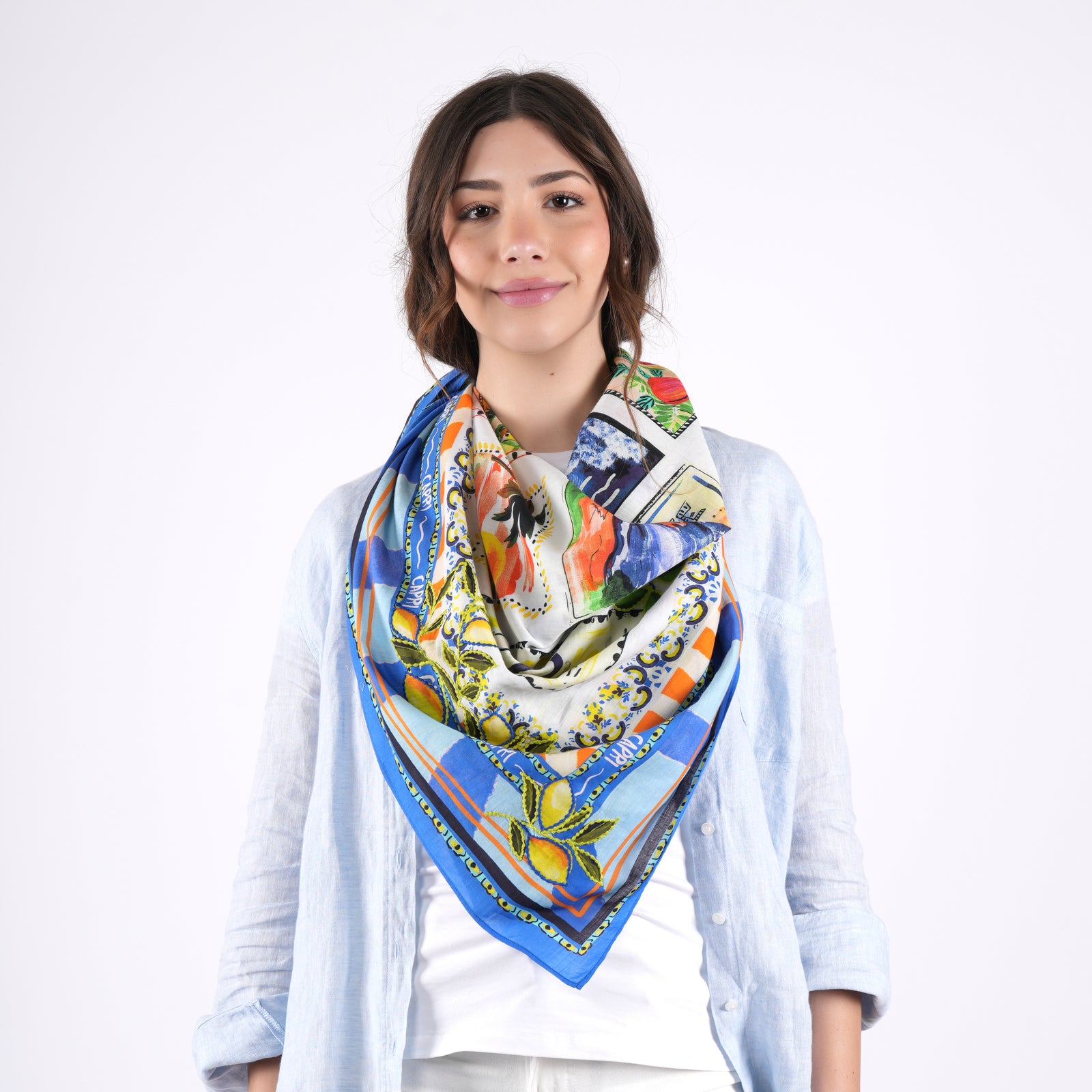 Capri Postcard Square Scarf - Blue – Vismaya