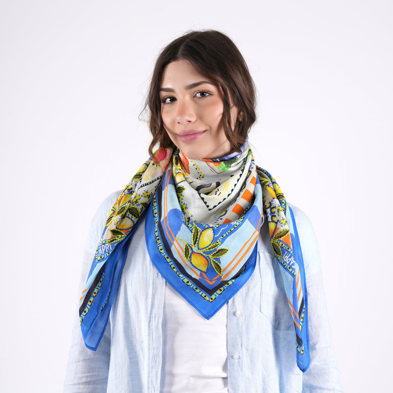Capri Postcard Square Scarf - Blue – Vismaya