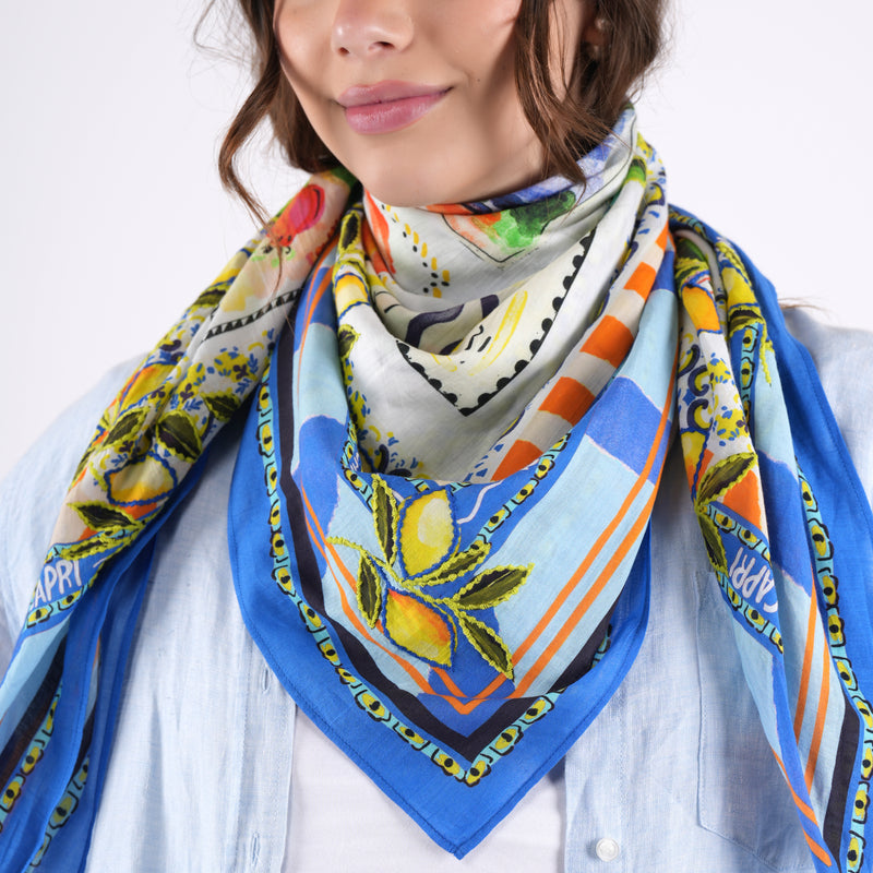 Capri Postcard Square Scarf - Blue – Vismaya
